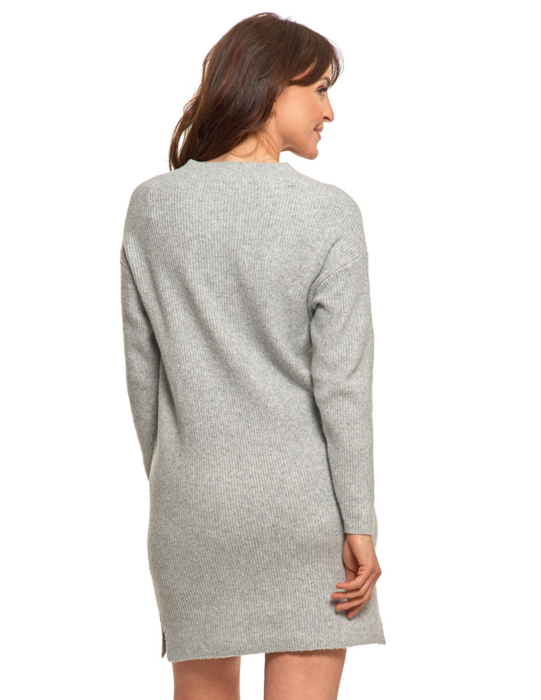 Sukienki i kombinezony - Damska sukienka mini sweterkowa z dekoltem w serek SZARY - produkt moraj.pl 6