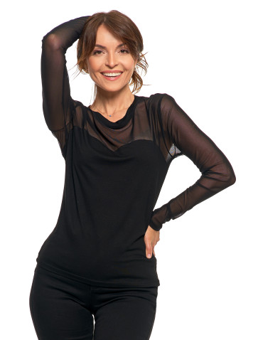 Bluzki i koszule - Elegancka bluzka damska z siateczkowymi wstawkami CZARNY - produkt 4