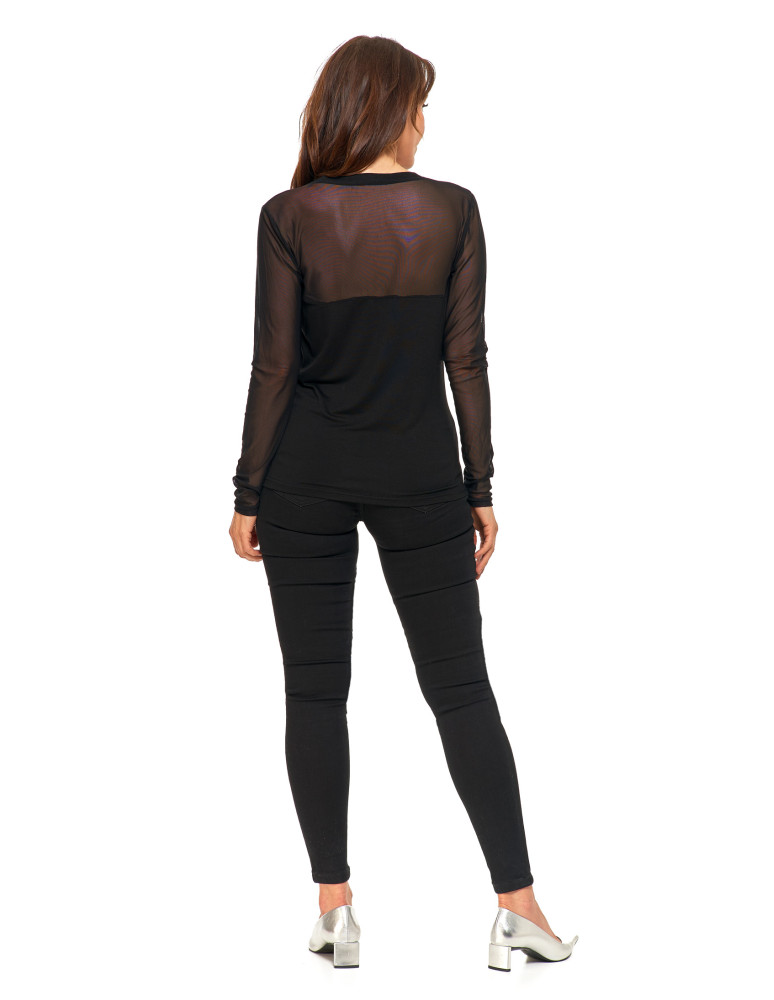 Bluzki i koszule - Elegancka bluzka damska z siateczkowymi wstawkami CZARNY  - produkt moraj.pl 8