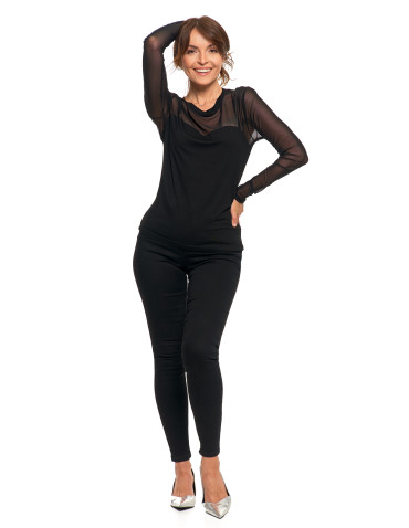 Bluzki i koszule - Elegancka bluzka damska z siateczkowymi wstawkami CZARNY - produkt 3