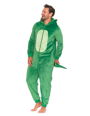 Piżamy z długim rękawem - Jednoczęściowy kostium onesie dinozaur z kapturem unisex ZIELONY - produkt 4