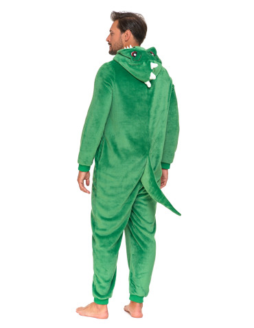 Piżamy z długim rękawem - Jednoczęściowy kostium onesie dinozaur z kapturem unisex ZIELONY - produkt 5