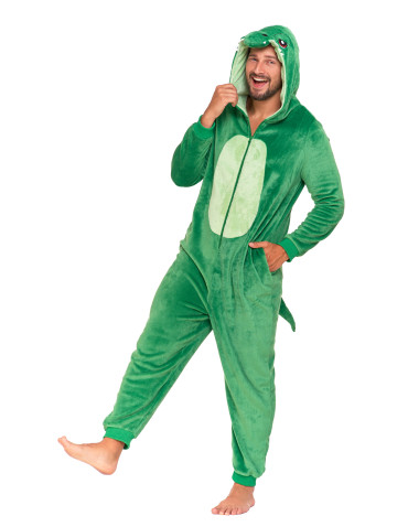 Piżamy z długim rękawem - Jednoczęściowy kostium onesie dinozaur z kapturem unisex ZIELONY - produkt 8