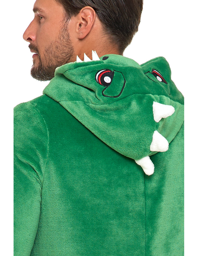 Piżamy z długim rękawem - Jednoczęściowy kostium onesie dinozaur z kapturem unisex ZIELONY  - produkt moraj.pl 3