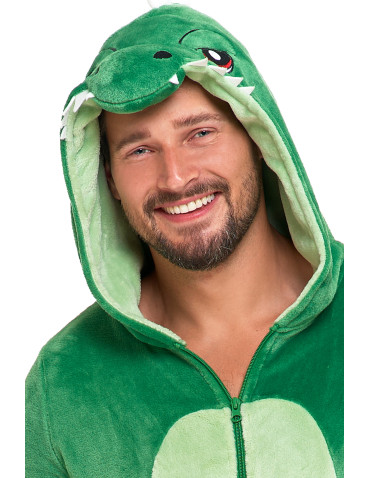 Piżamy z długim rękawem - Jednoczęściowy kostium onesie dinozaur z kapturem unisex ZIELONY - produkt 10