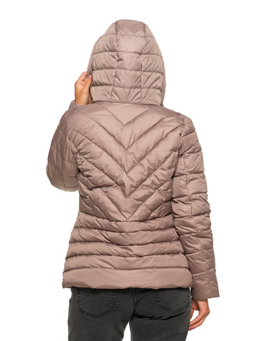 Kurtki i kamizelki - Kurtka damska pikowana z odpinanym i futerkowym kapturem BEŻOWY - produkt 3