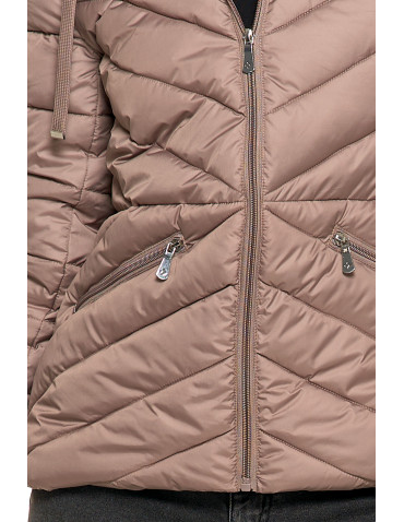 Kurtki i kamizelki - Kurtka damska pikowana z odpinanym i futerkowym kapturem BEŻOWY - produkt 8