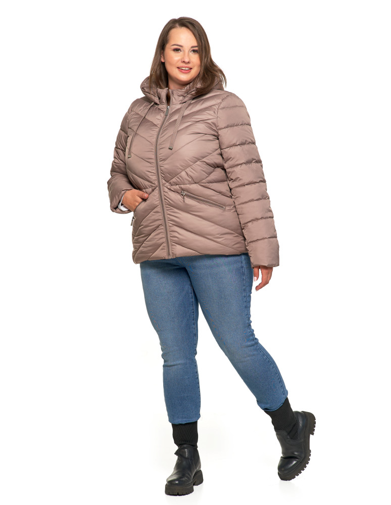 Kurtki i kamizelki - Kurtka damska pikowana z odpinanym i futerkowym kapturem BEŻOWY - produkt moraj.pl 18