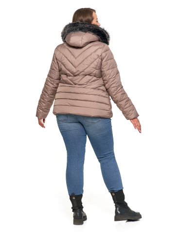 Kurtki i kamizelki - Kurtka damska pikowana z odpinanym i futerkowym kapturem BEŻOWY - produkt 21