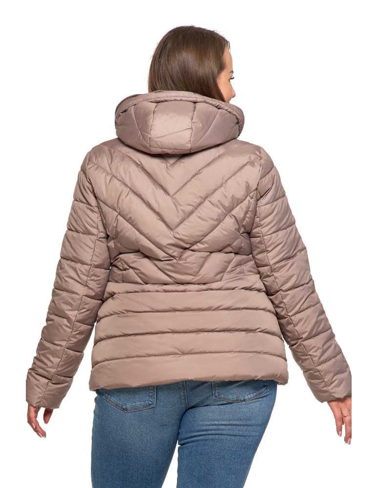 Kurtki i kamizelki - Kurtka damska pikowana z odpinanym i futerkowym kapturem BEŻOWY - produkt moraj.pl 26