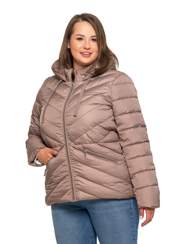 Kurtki i kamizelki - Kurtka damska pikowana z odpinanym i futerkowym kapturem BEŻOWY - produkt 29