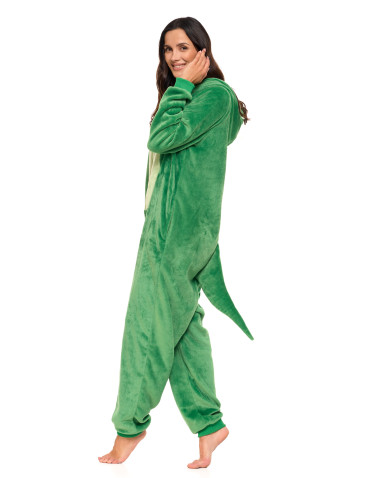 Piżamy z długim rękawem - Jednoczęściowy kostium onesie dinozaur z kapturem unisex ZIELONY - produkt 13
