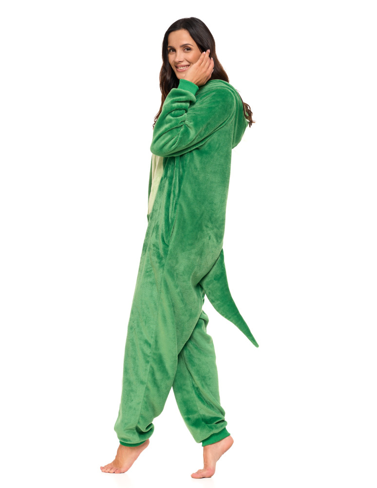Piżamy z długim rękawem - Jednoczęściowy kostium onesie dinozaur z kapturem unisex ZIELONY  - produkt moraj.pl 13