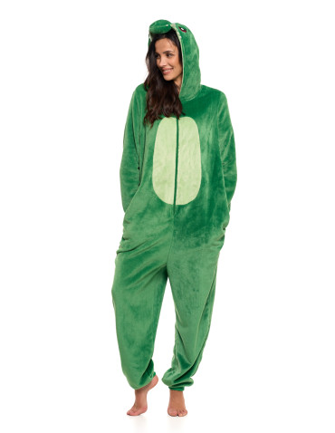 Piżamy z długim rękawem - Jednoczęściowy kostium onesie dinozaur z kapturem unisex ZIELONY - produkt 14