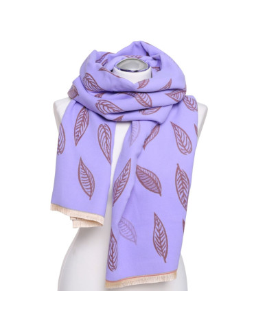 Szale i chusty - Szal damski na jesień i zimę dwustronny w liście FIOLETOWY - produkt 3