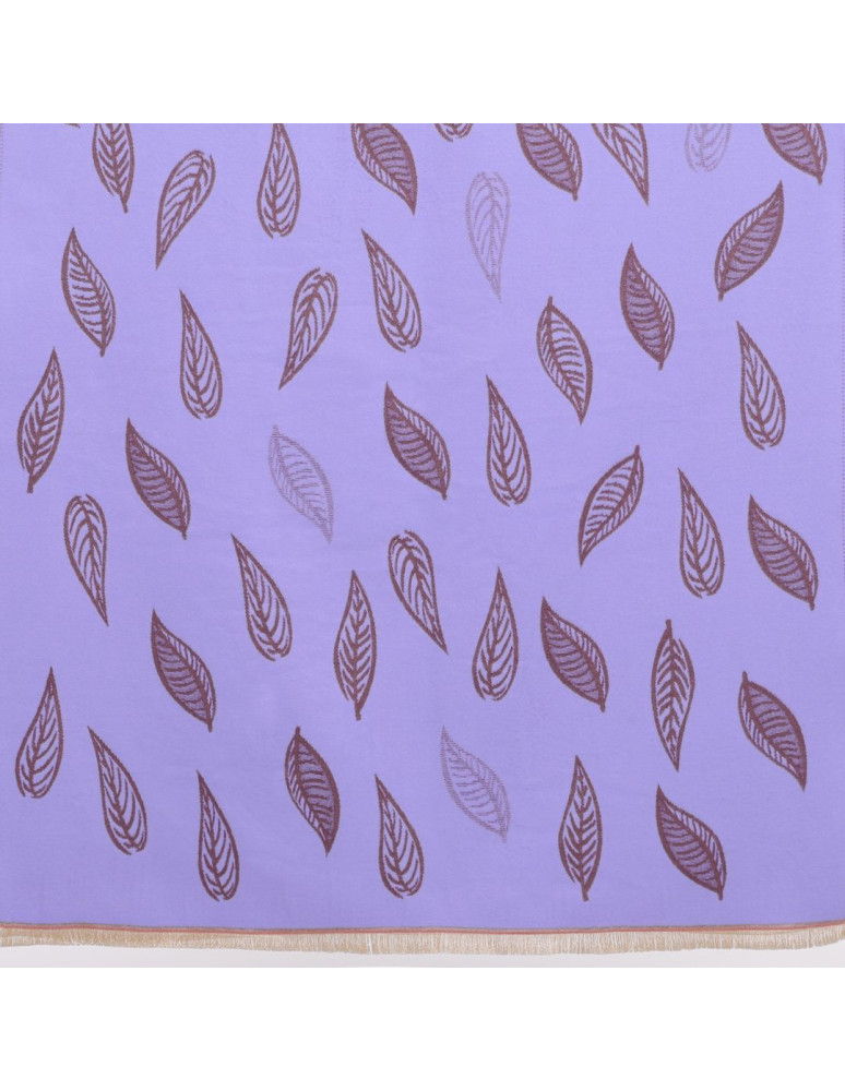 Szale i chusty - Szal damski na jesień i zimę dwustronny w liście FIOLETOWY  - produkt moraj.pl 4
