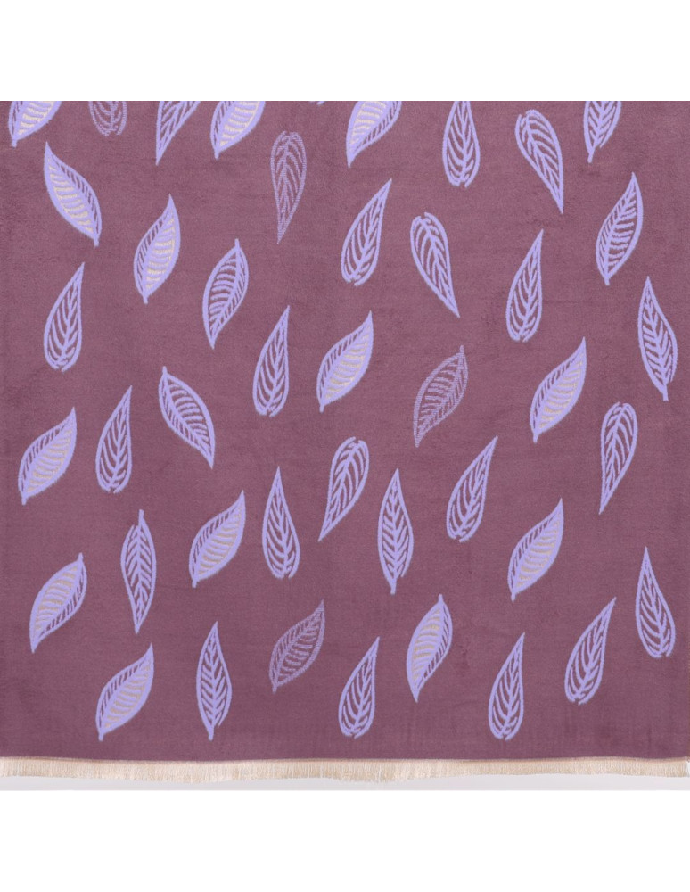 Szale i chusty - Szal damski na jesień i zimę dwustronny w liście FIOLETOWY  - produkt moraj.pl 6