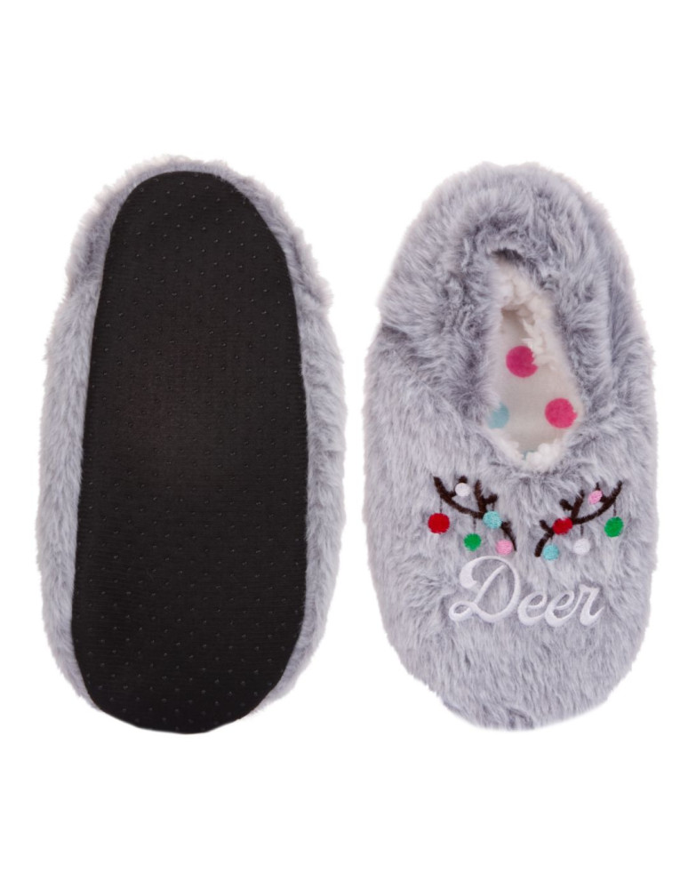 Kapcie i bambosze - Kapcie damskie wsuwane domowe w świąteczny wzór SZARY  - produkt moraj.pl 2