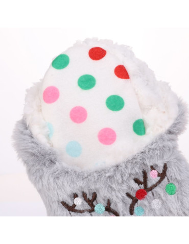 Kapcie i bambosze - Kapcie damskie wsuwane domowe w świąteczny wzór SZARY - produkt 3