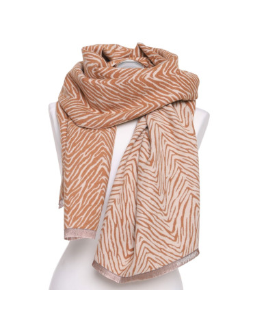 Szale i chusty - Szal damski w zebrę dwustronny na jesień i zimę z wiskozą BEŻOWY - produkt 2