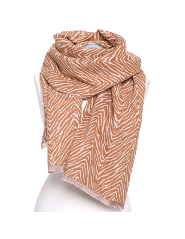 Szale i chusty - Szal damski w zebrę dwustronny na jesień i zimę z wiskozą BEŻOWY - produkt 3