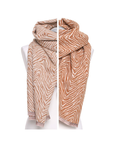 Szale i chusty - Szal damski w zebrę dwustronny na jesień i zimę z wiskozą BEŻOWY - produkt 1