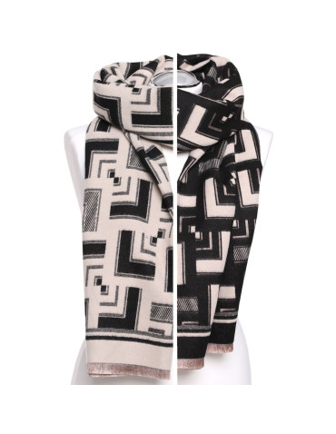 Szale i chusty - Szal damski dwustronny w geometryczny wzór CZARNY - produkt 1