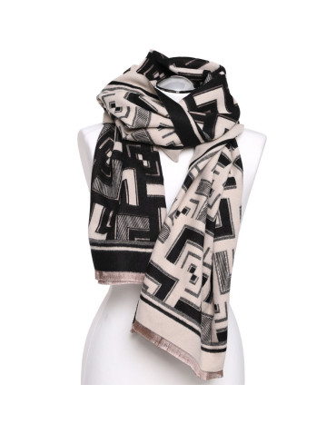 Szale i chusty - Szal damski dwustronny w geometryczny wzór CZARNY - produkt 2