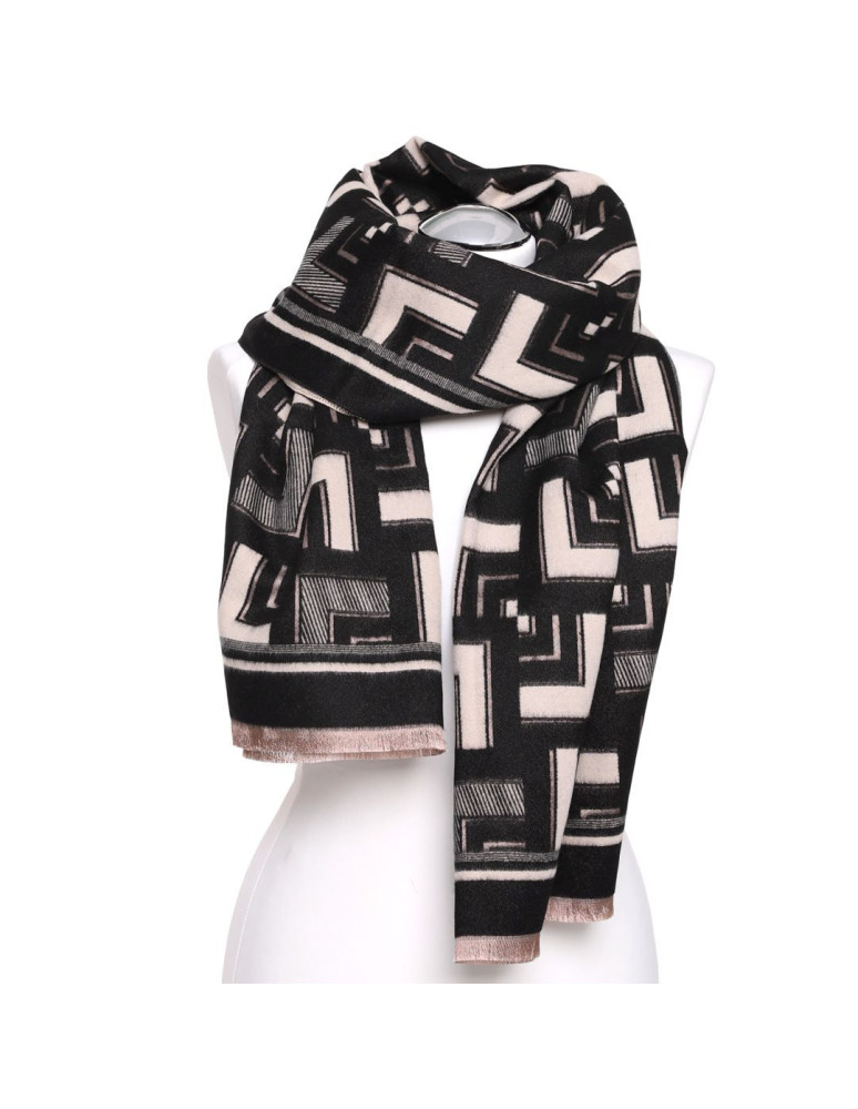 Szale i chusty - Szal damski dwustronny w geometryczny wzór CZARNY - produkt moraj.pl 3