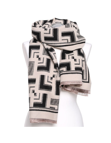 Szale i chusty - Szal damski dwustronny w geometryczny wzór CZARNY - produkt 4