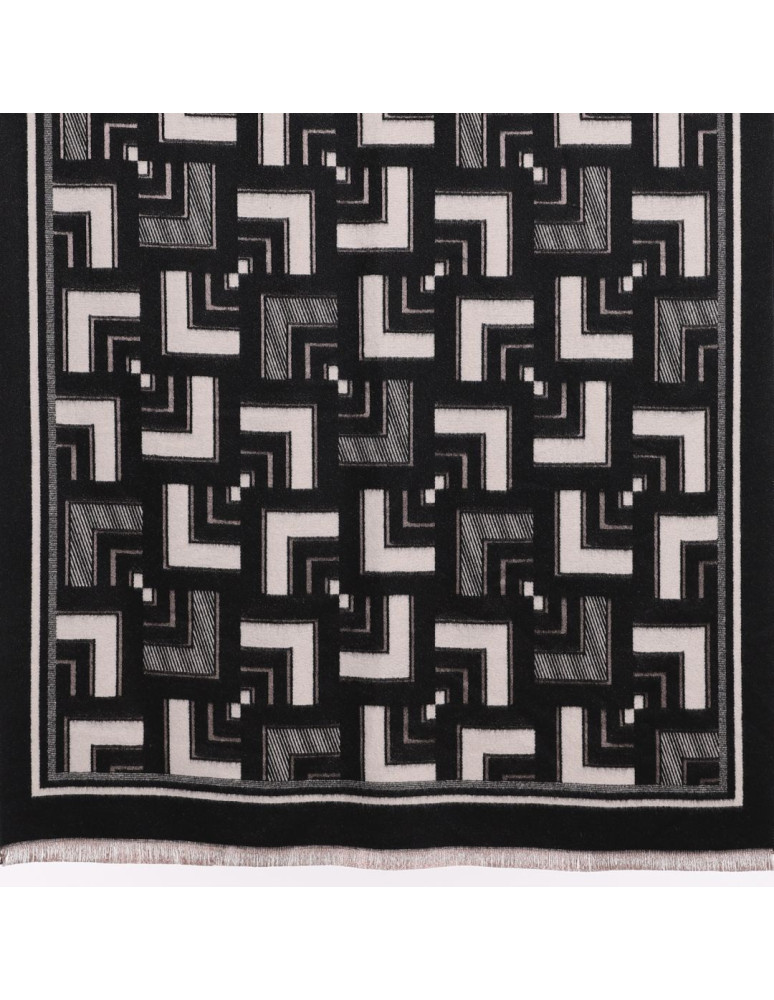 Szale i chusty - Szal damski dwustronny w geometryczny wzór CZARNY - produkt moraj.pl 5