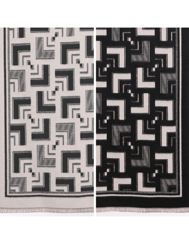 Szale i chusty - Szal damski dwustronny w geometryczny wzór CZARNY - produkt 7