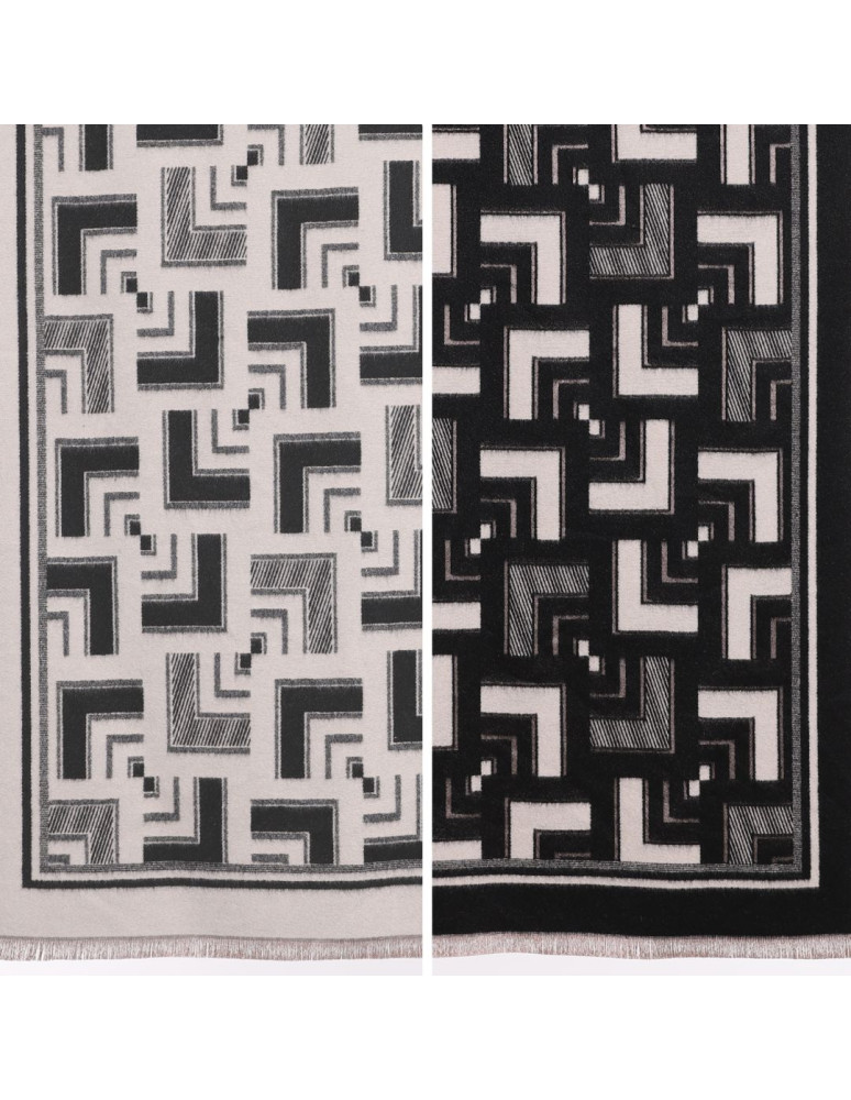 Szale i chusty - Szal damski dwustronny w geometryczny wzór CZARNY - produkt moraj.pl 7