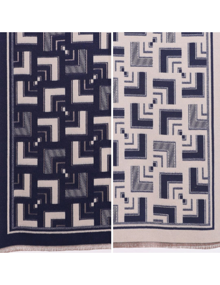 Szale i chusty - Szal damski dwustronny w geometryczny wzór GRANATOWY  - produkt moraj.pl 6