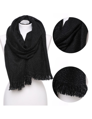 Szale i chusty - Szal damski gruby przeplatany srebrną nitką CZARNY - produkt 1