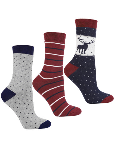 Ciepłe skarpetki długie damskie bawełniane zimowy wzór 3-pak