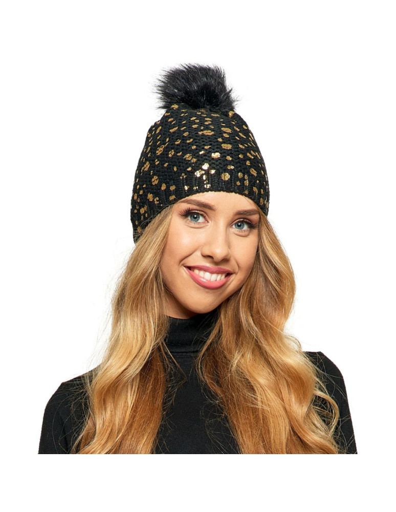 Czapka dziecięca w złote ciapki CZARNY