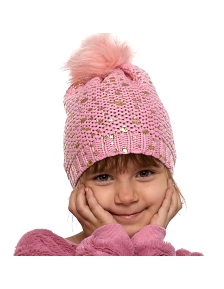 Czapki - Czapka dziecięca  w złote ciapki RÓŻOWY - produkt moraj.pl 1