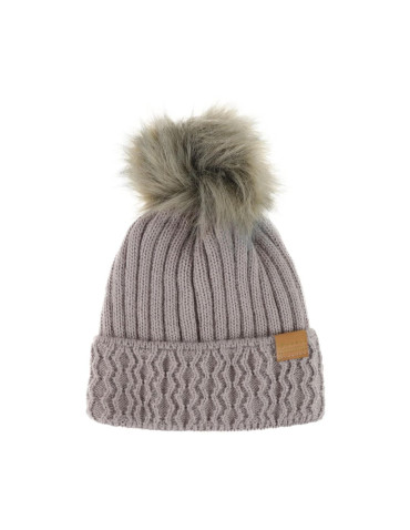 Czapki - Czapka dziecięca ocieplana z puszystym pomponem BRĄZOWY - produkt 1