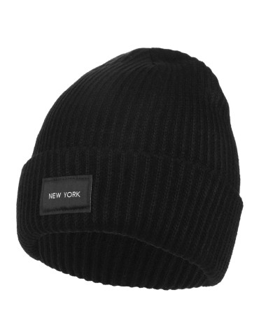 Czapki i opaski - Czarna czapka damska typu beanie z naszywką NEW YORK CZARNY - produkt 3