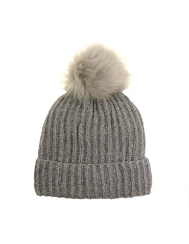 Czapka damska z pomponem i srebrną nitką