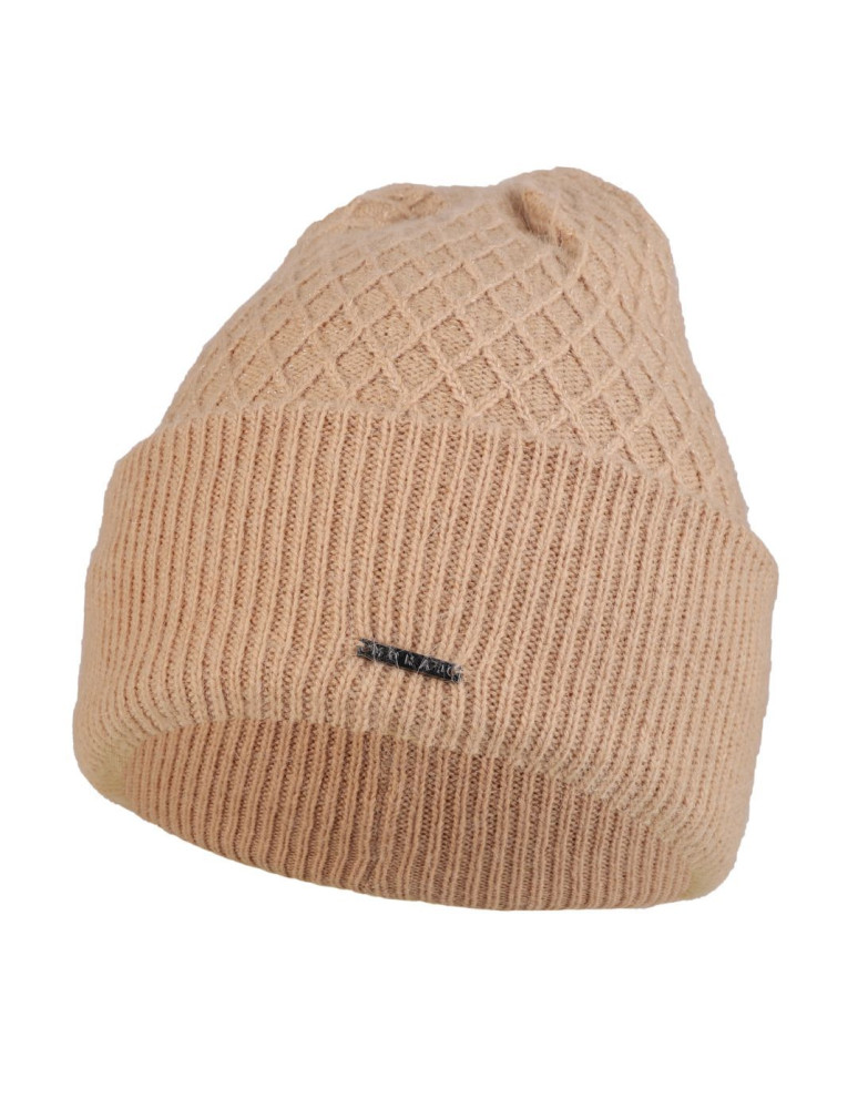 Ciepła damska czapka zimowa z angory dzianinowa BEŻOWY