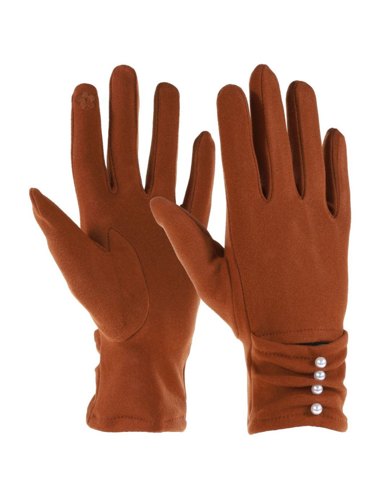 Rękawiczki damskie - Damskie rękawiczki z perełkami BRĄZOWY - produkt moraj.pl 1