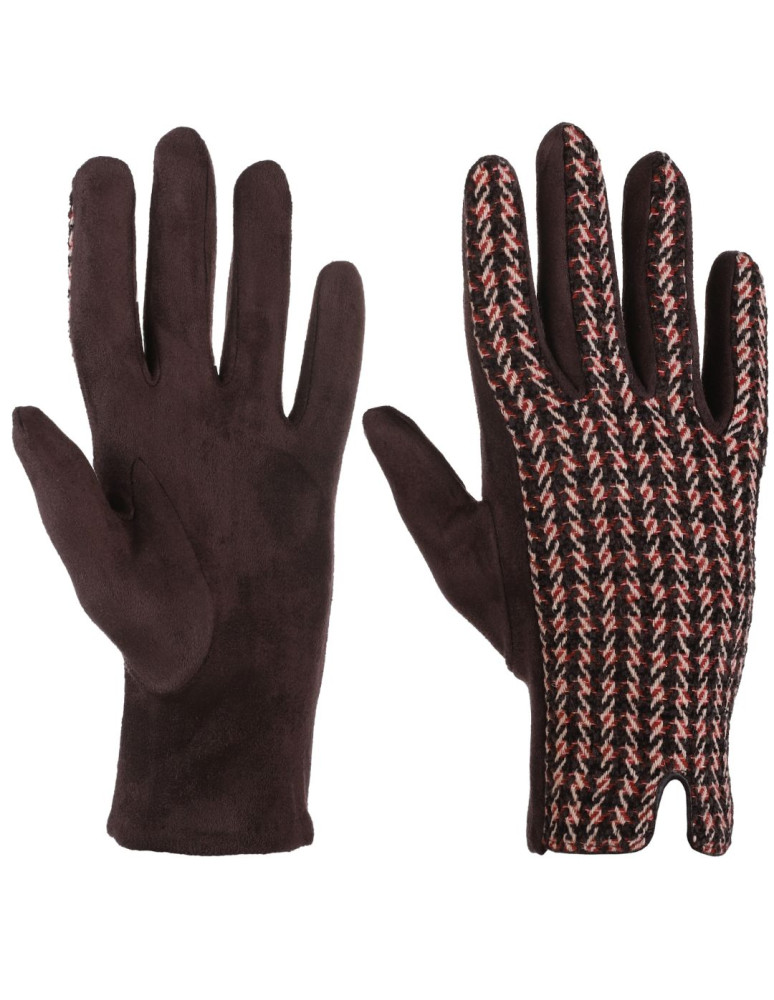 Rękawiczki damskie - Eleganckie rękawiczki damskie w pepitkę BRĄZOWY - produkt moraj.pl 1