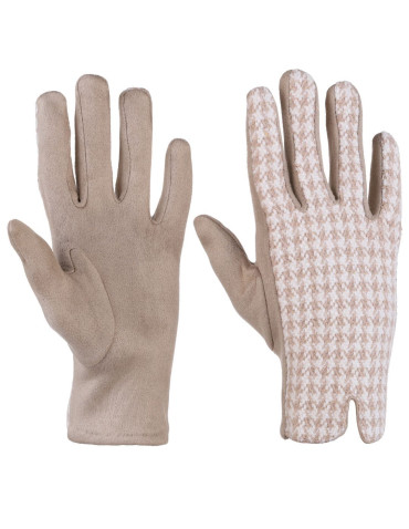 Rękawiczki damskie - Eleganckie rękawiczki damskie w pepitkę BEŻOWY - produkt 1