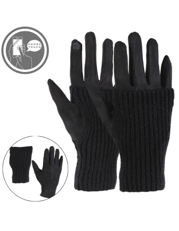 Czarne rękawiczki damskie sweterkowe ocieplane dotykowe - produkt 2