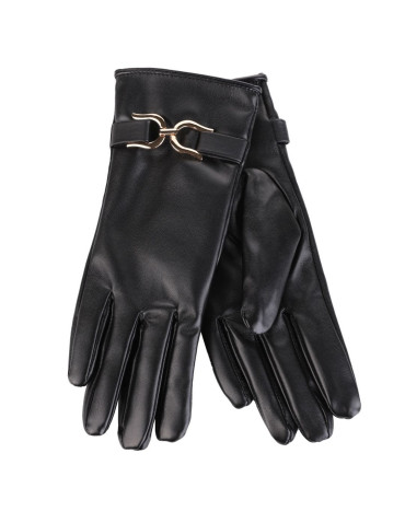 Eleganckie rękawiczki damskie eko skóra ocieplane z klamrą