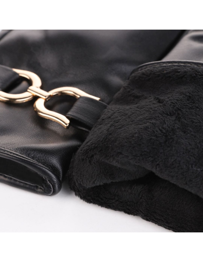 Rękawiczki damskie - Eleganckie rękawiczki damskie eko skóra ocieplane z klamrą CZARNY - produkt moraj.pl 2