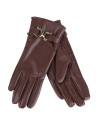 Eleganckie rękawiczki damskie eko skóra ocieplane z klamrą BRĄZOWY