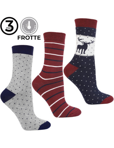 Skarpetki długie - Ciepłe skarpetki długie damskie bawełniane zimowy wzór 3-pak WIELOKOLOROWY - produkt 6